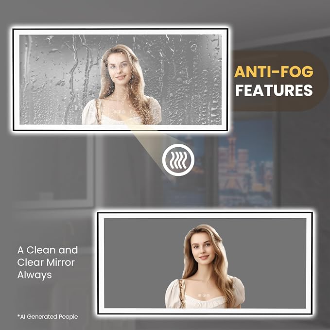 LOAAO 84"X40" LED Bathroom Mirror Black Framed | Anti-Fog, Dimmable, Memory Function, Tempered Glass, Lighted Vanity Mirror for Wall