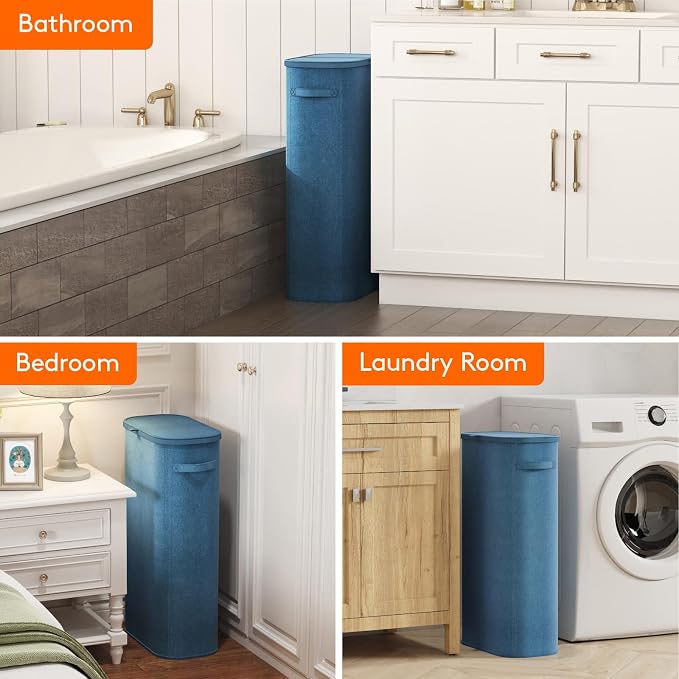 Lifewit Slim Laundry Basket with Lid and Removable Bag, 75L, Dark Blue | Plastic Handles, Collapsible Narrow Laundry Hamper, Tall Skinny Laundry Bin, Clothes Hamper for Laundry, Bedroom, RV, Dorm