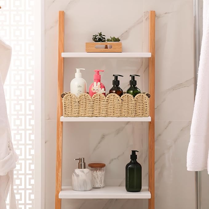 Bathroom Decor Basket for Toilet Paper Storage Baskets For Organizing | For Bedroom Living Room Kitchen Home Decor Scalloped Cute Basekt With Handle for Apartment Countertop,Beige