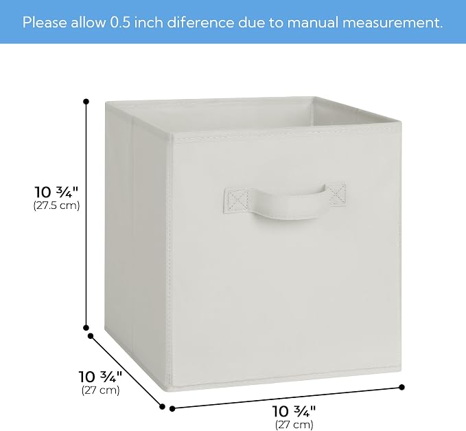 Cupic Cupid 6-Pack 11x11 Storage Cubes, Storage Organizer Bins, Beige | Foldable, Reinforced Front Handle, Holds Clothes, Blankets, Daily Essentials, Fits Closet, Shelves, Bedroom, Nursery