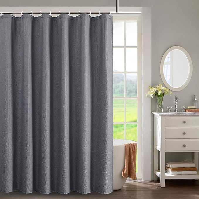 Grey Shower Curtain for Bathroom 78 Inches Long, 3D Embossed Textured Fabric Farmhouse Shower Curtain Soft Cloth, Water Repellent, Machine Washable, Hotel Style, 72" W x 78" L, Grey