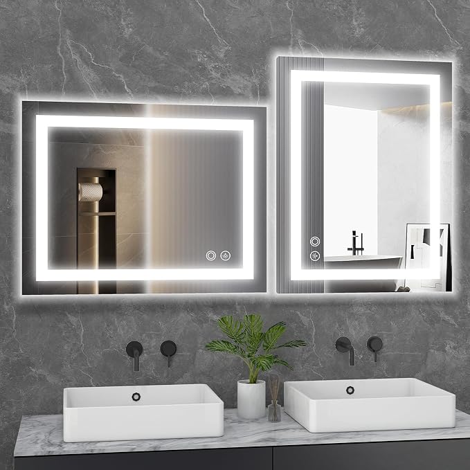 NEWBULIG 32"x 40" LED Bathroom Mirror with Lights, Anti-Fog, Backlit + Front Lit, Lighted Bathroom Vanity Mirror for Wall, Memory Function, Dimmable, Tempered Glass, Shatter-Proof