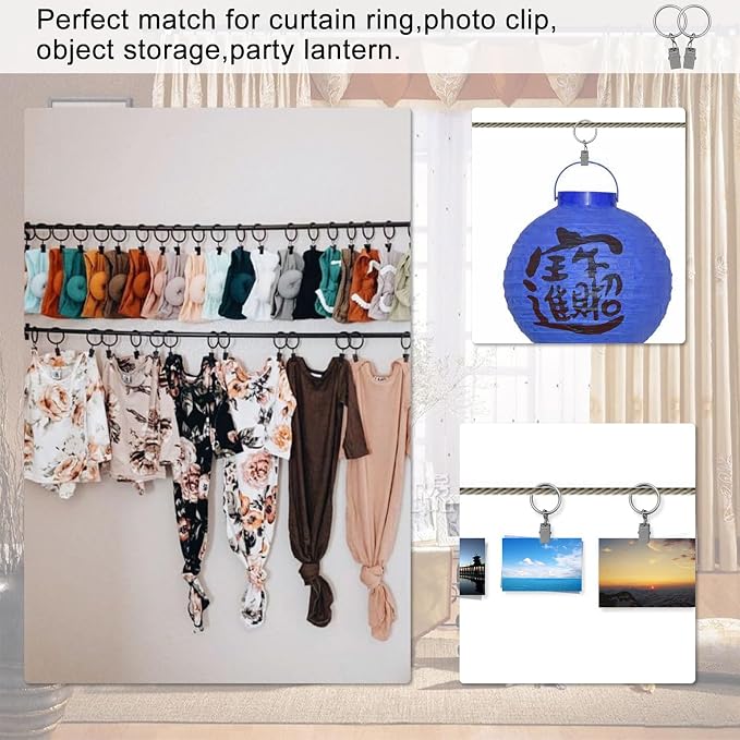 42 Pack Curtain Rings with Clips 1.26" Interior Diameter,Metal Drapery Ring with Clips Compatible with up to 1 inch Drapery Rod,Strong Vintage Decorative Rustproof Drapery Ring with Hooks-Matte Silver