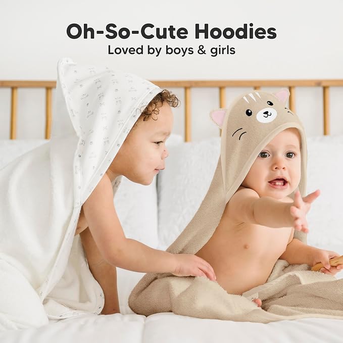 KeaBabies Hooded Baby Towel for Newborn, Baby Bath Towels (Cat, 35x35) | Viscose Derived from Bamboo, Large Baby Towels with Hood, Boys, Girls, Toddler, Soft Absorbent Baby Bath Essentials