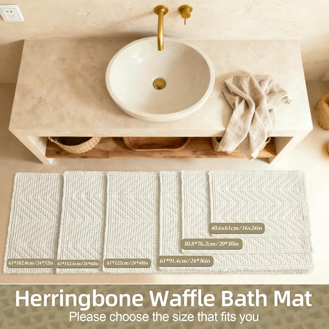 Sunfly Waffle Bath Mat, Boho Bathroom Rugs Non-Slip Washable Super Absorbent Quick Dry, Farmhouse Bathroom Decor 24"x36" Cream