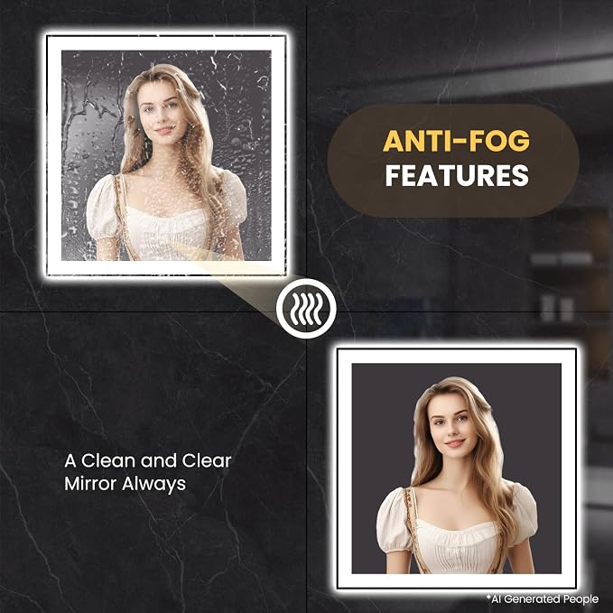 LOAAO 36"X36" LED Bathroom Mirror Black Framed | Anti-Fog, Dimmable, Memory Function, Tempered Glass, Lighted Vanity Mirror for Wall