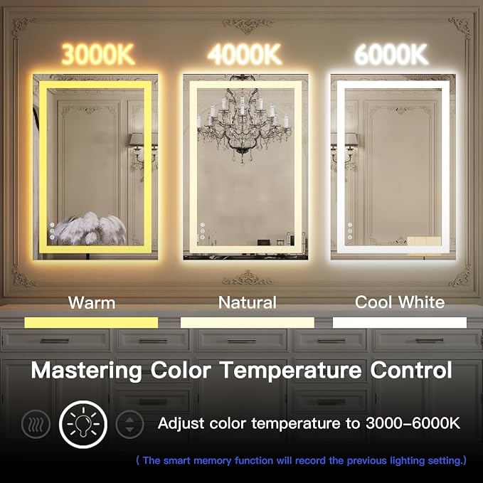 ISKM 36x36 LED Mirror for Bathroom, Front and Back Lit, Anti-Fog, Dimmable | Memory Function,ETL,3 Color Temps 3000K-6000K,IP65 Waterproof ,Tempered Glass, Plug in or Hardwired, for Makeup & Shaving
