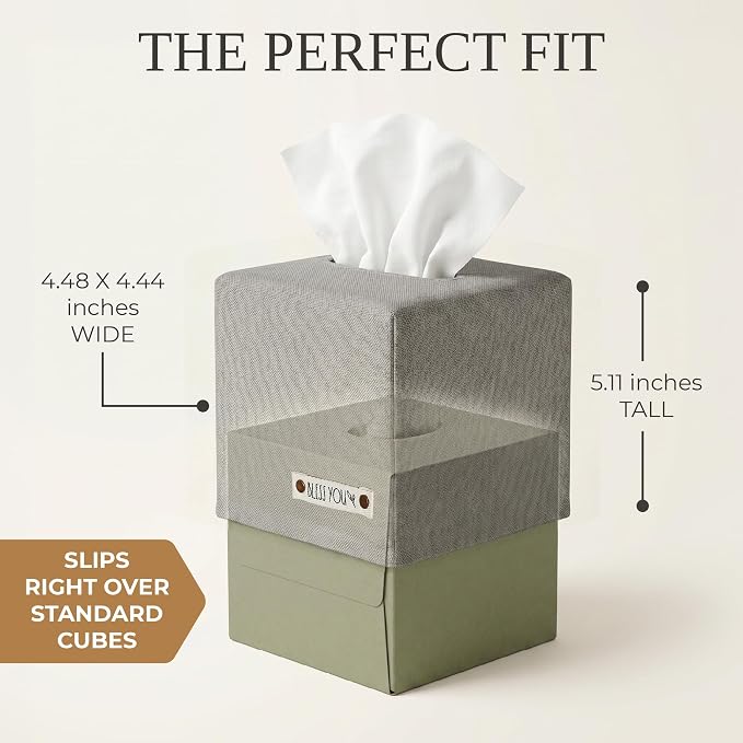 Stylish Tissue Box Cover - This Gray Linen Holder Instantly Covers Your Square Tissue Boxes - The Perfect Cube Cover for Your Bathroom and Home