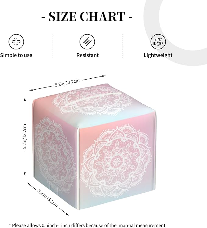 Pink Boho Mandala Flower Tissue Box Cover Square,Abstract Mandala Floral Tissue Box Holder Waterproof Leather Facial Paper Organizer Dispenser for Bathroom Home Car Nightstand Vanity Desk