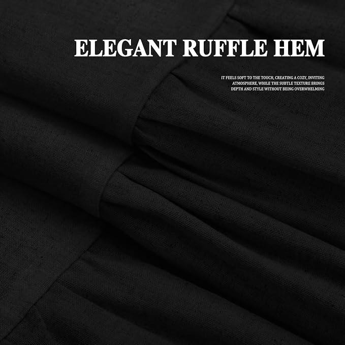 Farmhouse Shower Curtain Ruffle Linen Flax Black 72" W x 78" L | Linen Fabric, Farmhouse Boho, Bottom Ruffle, Rustic, Country, Natural Look, Washable, Shower Curtain for Bathroom Bathtub