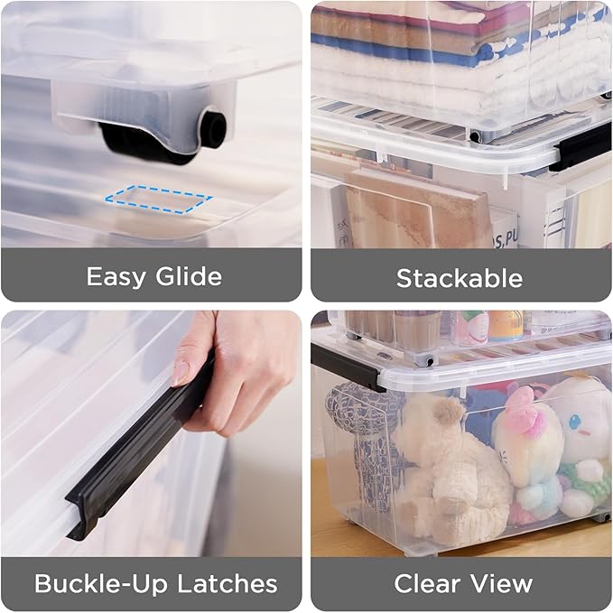 Citylife 82 Quart Large Clear Plastic Storage Bins with Lids 6-Pack | Stackable, Secure latching lids, Easy Find, Clothes Storage Bins for Closet Bedroom Garage