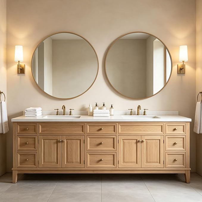 Round Wood Mirror, 40" Round Modern Decoration Large Circle Wall Mirror for Bathroom Living Room Bedroom Entryway, Natural