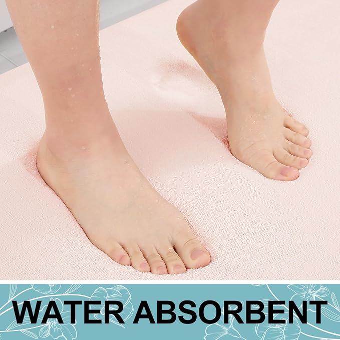 Smiry Memory Foam Bath Mat 47x20, Extra Soft and Absorbent Bathroom Rugs | Pink, Quick Dry Machine Washable Non-Slip Bath Mat for Bathroom Floor, Shower and Tub