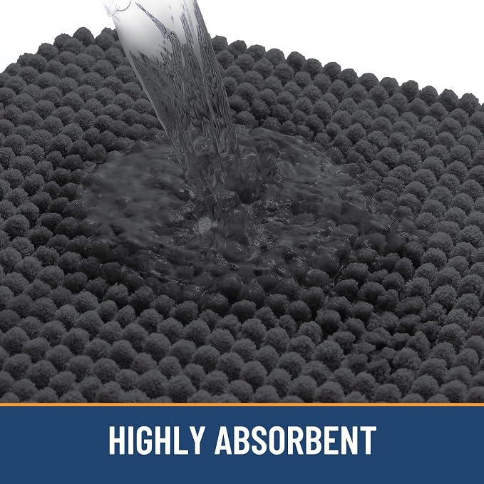 Arotive Chenille Bathroom Rugs 60x24, Soft Absorbent Bath Mat, Dark Grey | Rubber Backing, Machine Washable Dry Bath Mats for Bathroom Floor, Tub and Shower, Home Decor Accessories