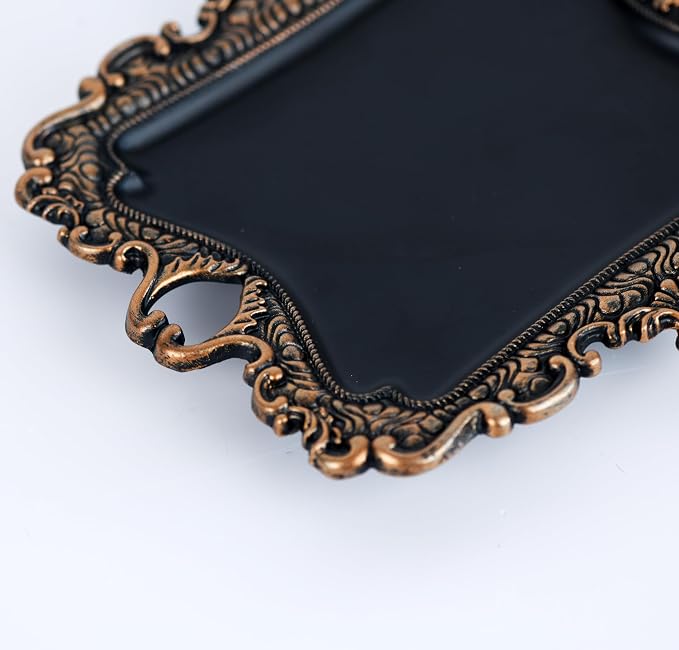 Funly mee 8 x 7 inches Antique Trinket Dish Vintage Jewelry Tray, Ring Holder (Black & Gold, M)