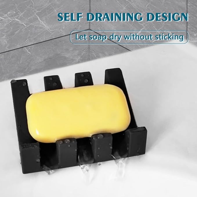 Soap Dish Holder for Shower with Suction Cup, Silicone Soap Holder & Saver Self-Draining Bar Soap Dish Keeps Soap Dry for Bathroom, Kitchen, Bathtub, Extends Soap Life (Black-1Pack)