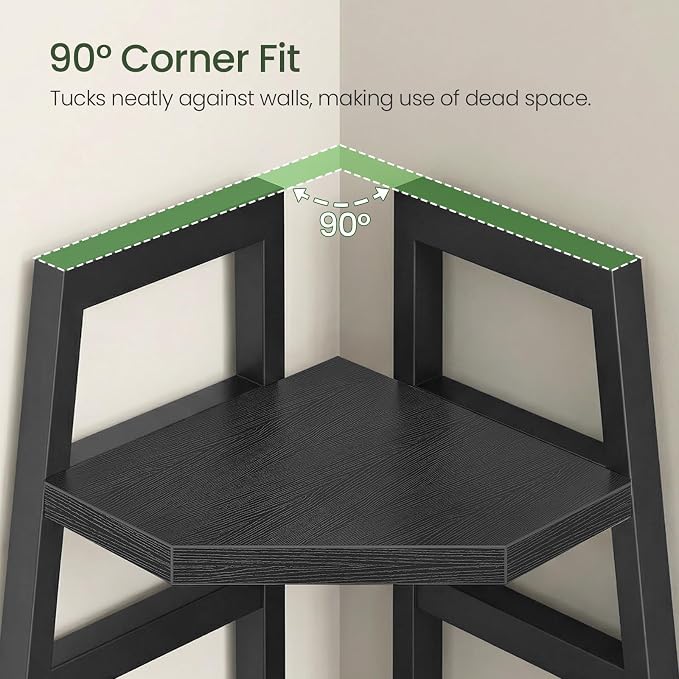 70.1-Inch 5-Tier Tall Corner Shelf, Narrow Bookshelf for Small Spaces, Industrial Bookcase Display Stand for Living Room, Bedroom, Office, Black TCJ25BB