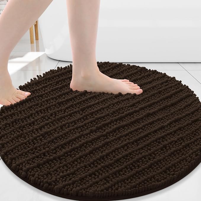 Arotive Round Bathroom Rugs 24x24, Soft Absorbent Chenille Shaggy Bath Mat | Brown, Machine Wash Dry, Bath Rugs for Bathroom Floor, Tub and Shower, Home Decor Accessories