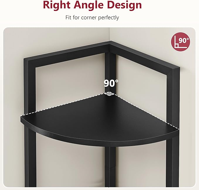 Small Corner Shelf Stand 3 Tier 39.5" with Metal Frame, Black | Industrial Narrow Corner Shelf, Multipurpose Tall Corner Bookshelf, Small Corner Table Bedroom, Living Room, Office, Kitchen