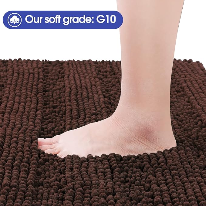 Striped Brown Toilet Bathroom Rug Mat 24" x 20" Contour Rug Ultra Soft, Non Slip Chenille Bath Rugs, Absorbent Plush Shaggy Bath Mats for Bathroom, Bedroom, Kitchen, Shower, Tub