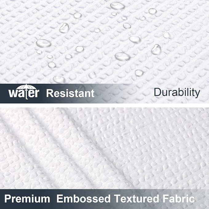 White Shower Curtain for Bathroom 72 Inches Long, 3D Embossed Textured Fabric Farmhouse Shower Curtain Soft Cloth, Water Repellent, Machine Washable, Hotel Style, 60" W x 72" L, White