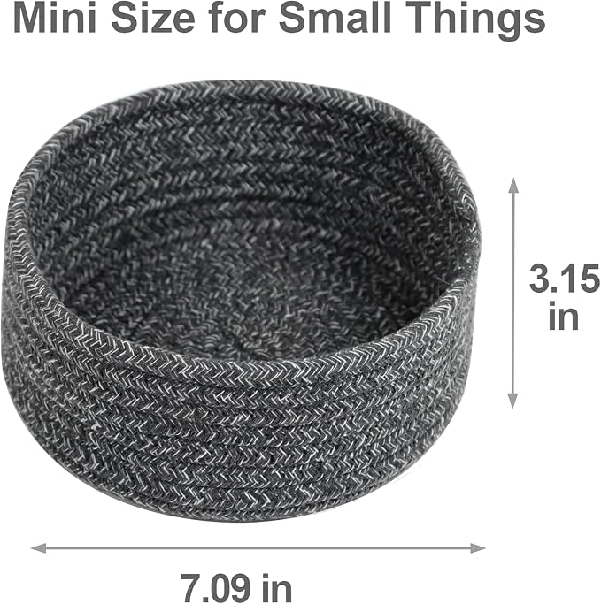Small Woven Cotton Rope Baskets, Set of 3, Grey | Mini Round Baskets, Gift and Storage Baskets, Nursery Organizer, Bathroom Countertop Bins, Decorative Boho Decor