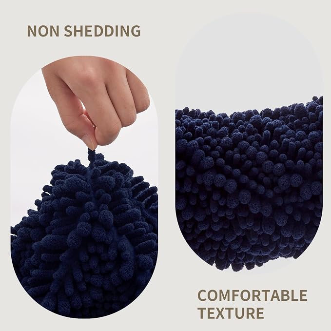 Bathroom Rugs Non Slip Washable 55x24, Extra Thick Soft Chenille Absorbent Bath Mat, High Density Barrier Non Slip Backing, Quick Dry Plush Shaggy Floor Carpet for Tub&Shower, Navy