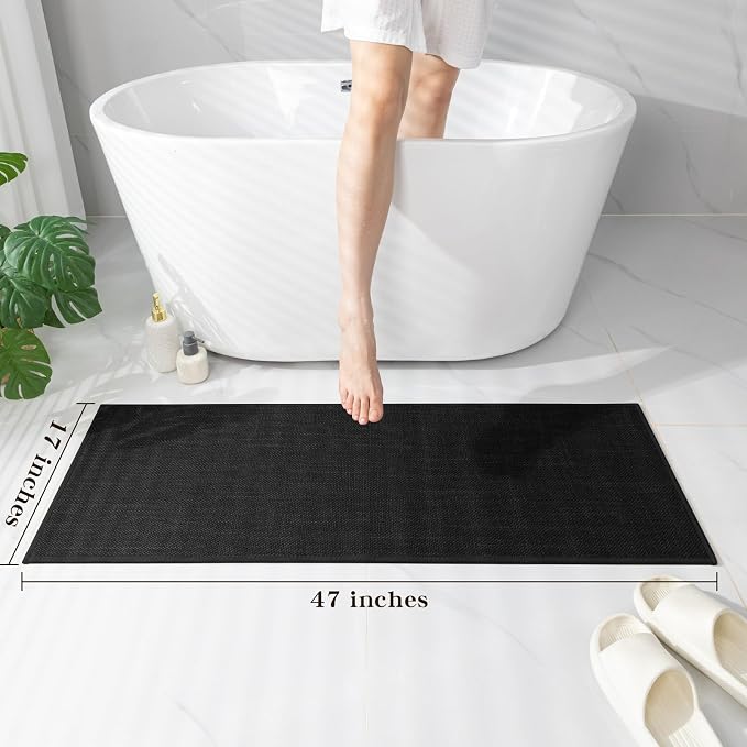 Bathroom Rugs Mat 47x17, Ultra Thin Non Slip Bath Mat Runner Quick Dry Absorbent Bath Mat for Bathroom Floor, (Black, 47"x17")