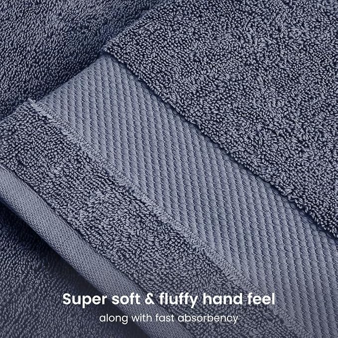 100% Organic Cotton 6-Piece Luxury Bathroom Towels Set GOTS Certified 700 GSM, 2 Bath Towels, 2 Hand Towels & 2 Wash Cloths - Mineral