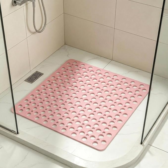 Casa and Beyond Shower Mat, Secure Shower Mats Easy to Clean, Showers Mat with Suction Cup, Washable Non-Slip Bathtub Mats for Inside Showers (Pink,20.9 * 20.9 in)
