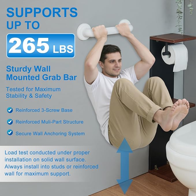 Bathroom Grab Bars: Shower, Toilet, Bathtub Assist Rails，12” | ABS Wall mounted, Safety Support Handles, Screws & Anchors, for Elderly, Pregnant Women, Handicap & Disabled Users