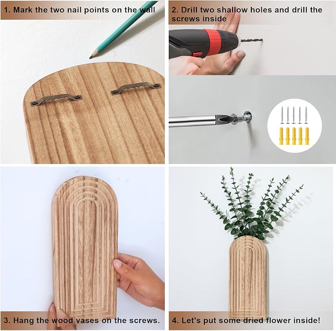 Handmade Wooden Wall Vases Set of 2 for Plants | Boho Rustic Farmhouse Decor for Indoor Artificial Plants and Flowers. Perfect for Living Room, Bedroom, Bathroom, or Patio