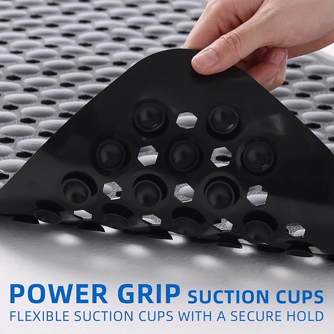 MOONFLY Shower and Bathtub Mat,40x16 Inches,Extra Long Non Slip Mats with Suction Cups and Drain Holes, Machine Washable and Anti Slip Bathmats, Bathroom Mats for Tub Nonslip (Black)