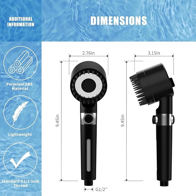 Filtered Shower Head with Handheld,High Pressure Shower Heads with Filters | ON/OFF Switch,4 Spray,Built-in Power Wash,Detachable Showerhead,Silicone Massage Brush,Balck,Water Softener