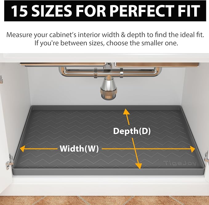 TigeJoy Under Sink Mats for Kitchen Waterproof 28" x 19", Cabinet Liner | Leak-Proof Silicone Mat Sink Protector, Kitchen Essentials Organizer and Storage,Boot or Shoe Tray, Pet Feeding Mat