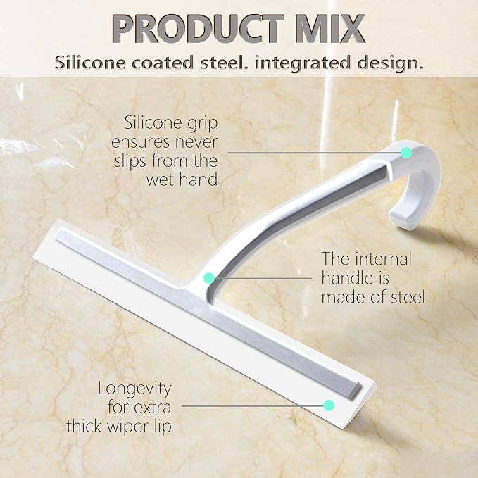 10" One-Piece Silicone Squeegee, Shower Window Car White