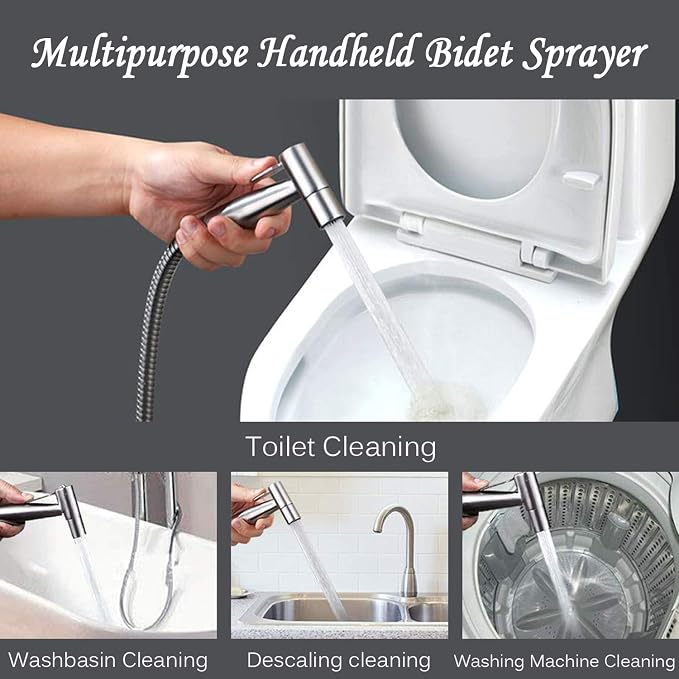 Bidet Toilet Sprayer, Sink Faucet Hose Attachment, Non-Leakage Stainless Steel Brushed Toilet Cleaner Wall for Women Washing, Baby Diaper Cleaner
