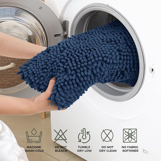 Bcoimo 48x30 Chenille Bath Mat – Non-Slip with Backing Bath Rug Ultra-Absorbent and Machine Washable Bathroom Mat Quick-Dry Design. Ideal for Bathroom Shower and Tub Areas