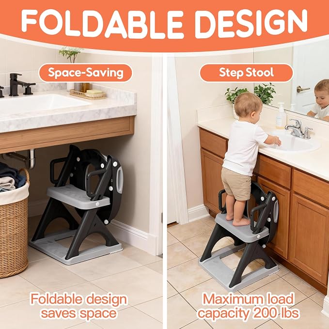 Potty Training Toilet for Toddlers, 2-in-1 Potty Training seat, Anti-Slip | SKYROKU, Fits Round & Elongated Toilets, 6 Heights, Splash Guard, Foldable, Holds 200+ lbs, Step Stool, Dishwasher Cushion
