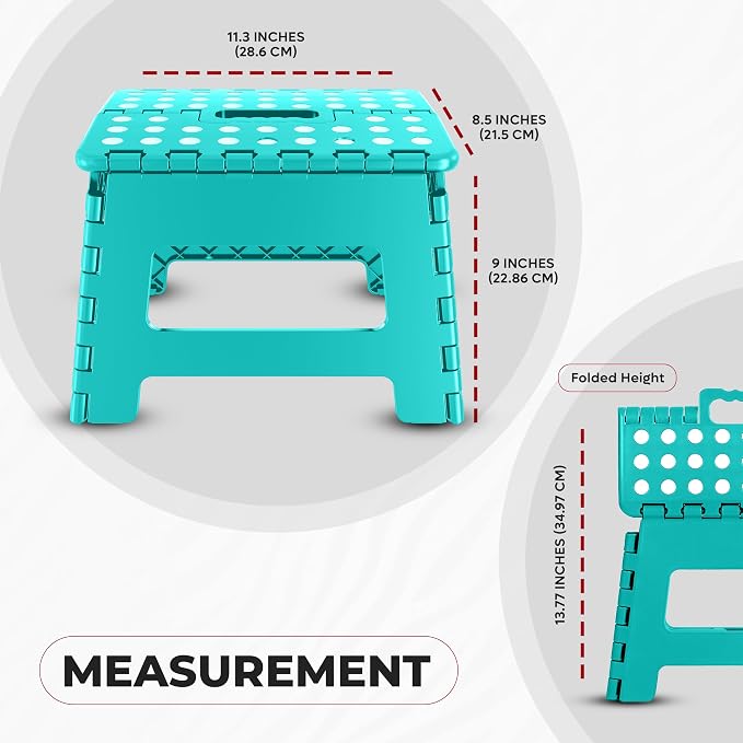 Utopia Home Folding Step Stool with Handle – 9 Inch Anti Slip Collapsible Stool – Holds Up to 300 lbs – Sturdy Plastic Step Stool Foldable for Kitchen, Bathroom and Home Use (1-Pack, Teal) | Foldable step stool with anti-slip surface, built-in handle, ...