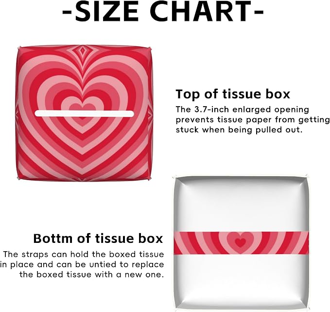 Red Heart Tissue Box Holder,Cube Tissue Box Cover Holder,Leather Facial Paper Organizer Dispenser Home for Bedroom Night Stands,Kitchen,Office and Car,5.2"×5.2"×5.2"