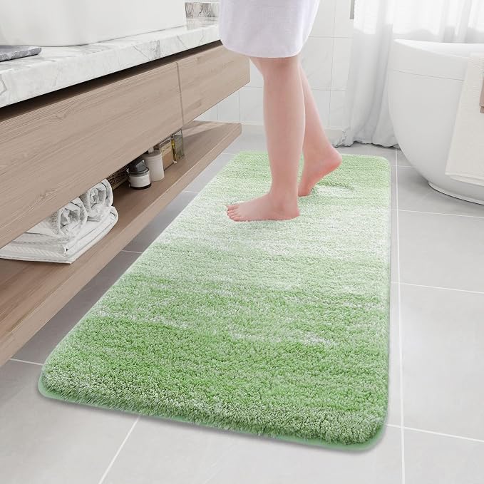 Arotive Microfiber Bathroom Rugs, Shaggy Soft Absorbent Bath Rug, 59x24 | SageGreen, Rubber Backing Thick Plush Machine Washable Dry Bath Mats for Bathroom, Tub and Shower, Rectangular