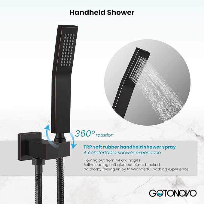 gotonovo Shower Faucet Set with Handheld Spray Oil Rubbed Bronze,10'' Head | SUS304 Rainfall Shower Head and Handle Set System Fixture,Pressure Balance Valve Trim Kit,Single Handle,Wall Mount,All Metal