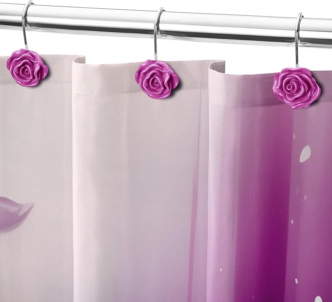 Cute Rose Floral Shower Curtain Hooks Rings for Bathroom,Burgundy 12PCS | Metal Rustproof Curtain Hooks Shower Rings,Girls Decorative Flower Bathroom Decor,for Bathroom Shower Rods