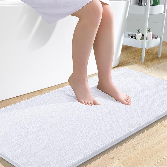 OLANLY Bathroom Runner Rugs 47x24, Extra Soft Absorbent Chenille Bath Rugs | White, Quick-Drying Rubber Backing, Machine Washable Long Bath Mat for Bathroom Floor, Tub and Shower, Home Decor Accessories