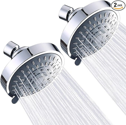 AISOSO High Pressure Rain Shower Head 2PCS 5 Modes 4.1 Inch Chrome | Low Water Pressure Compatible, Powerful Spray Fixed Showerhead for a Relaxing Indoor & Outdoor Shower