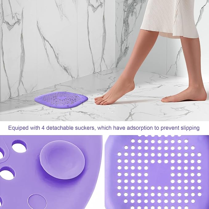 4 Pcs Shower Drain Hair Catcher Bathtub Stopper Home Drain Protectors Drain Cover with Sucker Water Trap Sink Cover for Bathroom Bathtub and Kitchen (Purple)