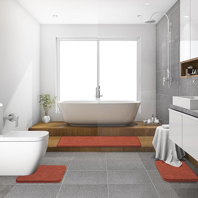 MIULEE Fall Rust Bathroom Runner Rugs Soft Microfiber Bath Mat 16x48 Inch | Absorbent, Non Slip, Quick Dry, Fluffy Bath Rugs for Bathroom Floor Tub Showers, Machine Washable