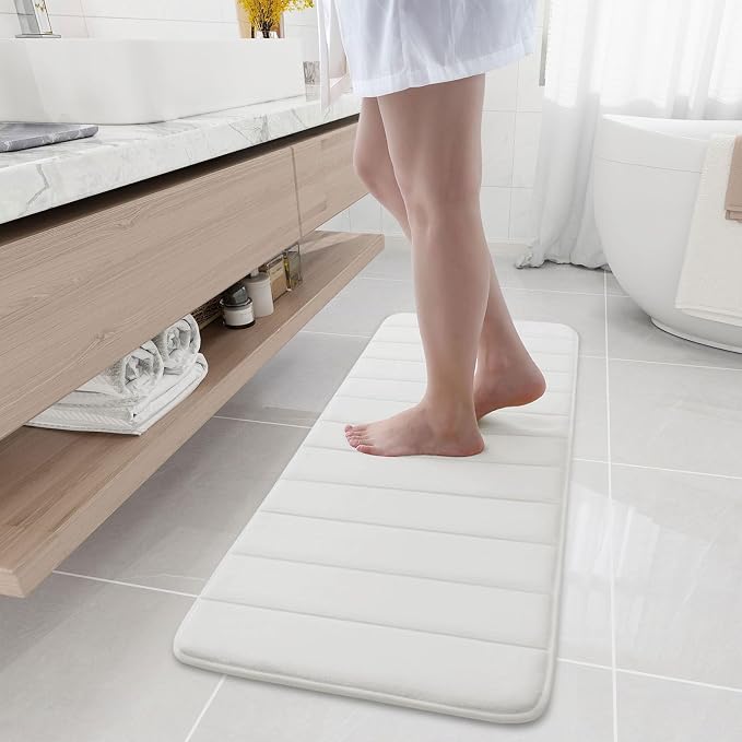 Buganda Memory Foam Bath Mat 47 x 17, Ultra Soft Absorbent Bathroom Rugs | Ivory, Machine Washable Quick Dry Bath Mats for Bathroom Floor, Shower and Tub, Home Decor Accessories