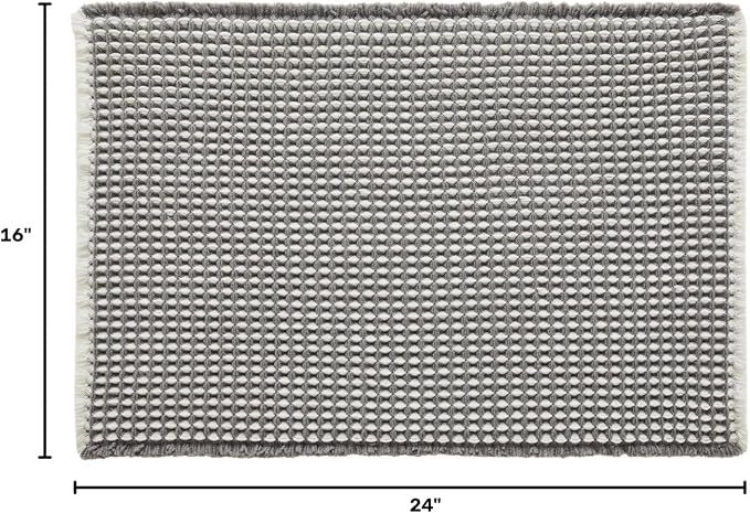 TYUU Waffle Bath Mat, Boho Bathroom Rugs Non Slip Washable Super Absorbent Quick Dry Bath Mat Farmhouse Bathroom Decor, 24"x16" Grey and White
